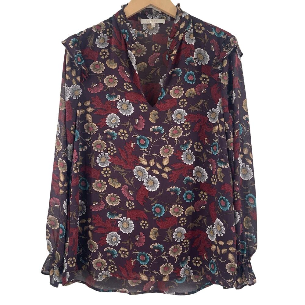 WAYF Blouse Size Medium Floral Retro 70s Look Bohemian Boho Fall Long Sleeve